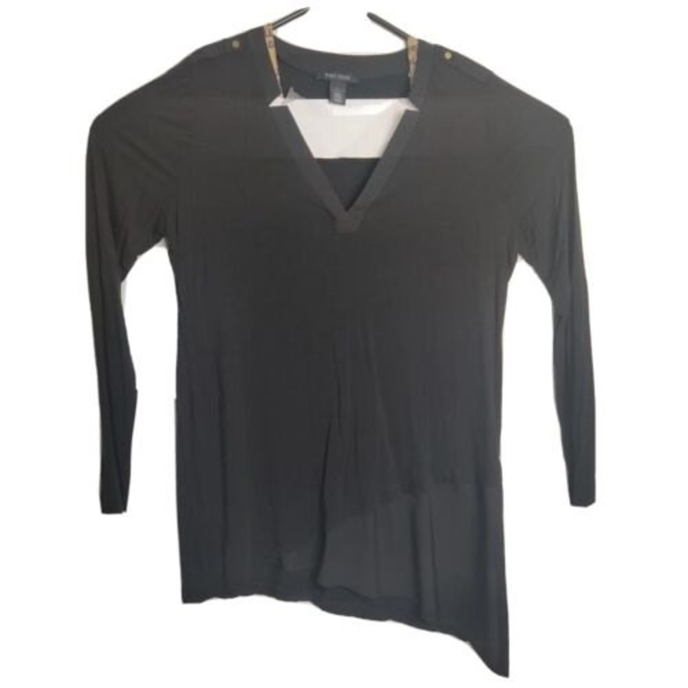 White House Black Market Black Stretchy Tunic Top Asymmetrical Hem Size Large